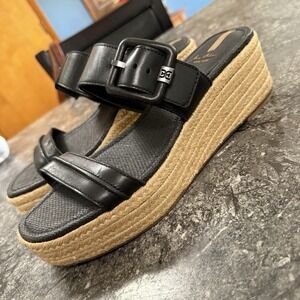 SAM EDELMAN Womens Carson Espadrille Leather Wedge Jute Wrapped‎ Buckle Slide 10